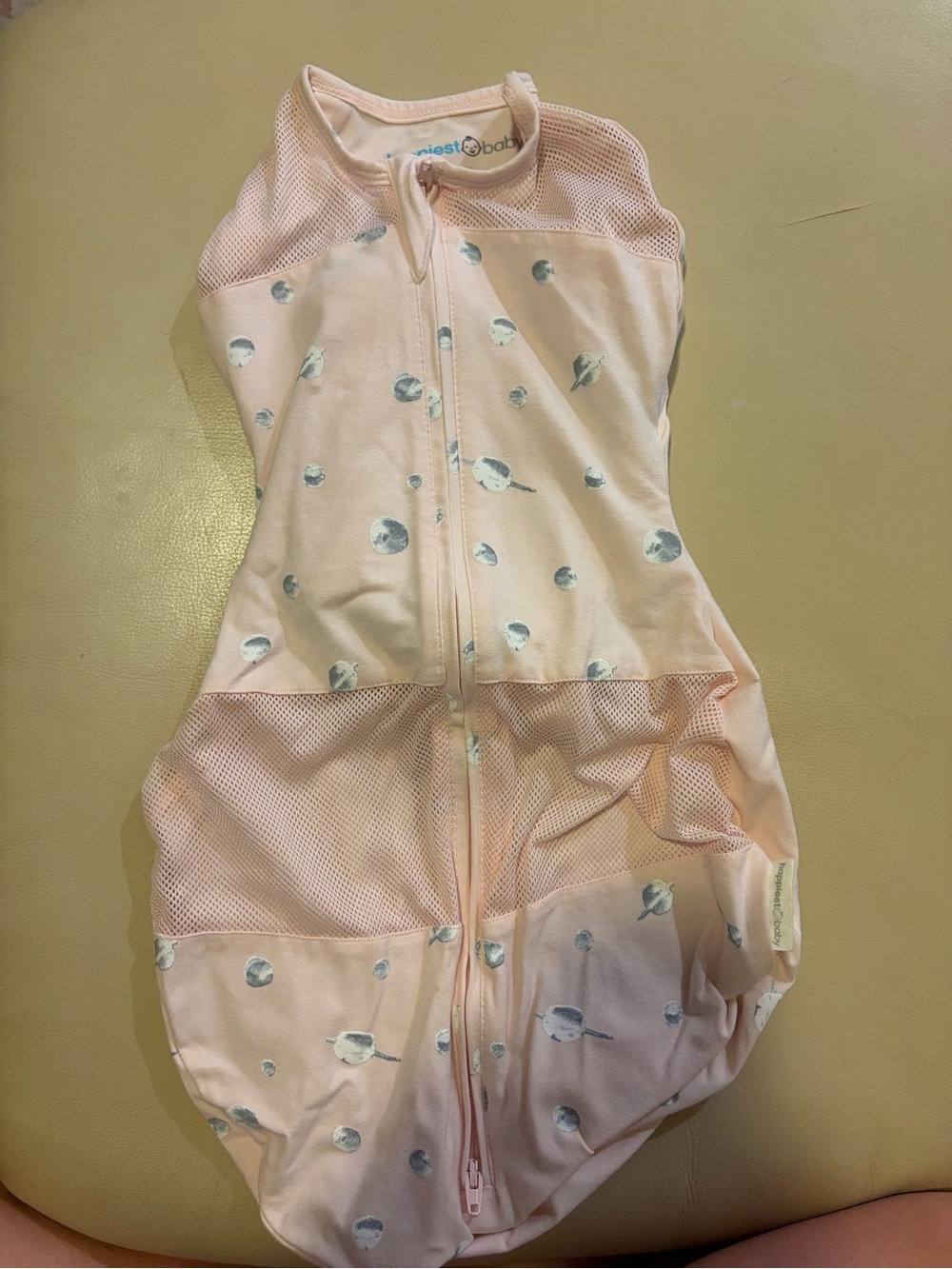 SNOO Swaddle Sack Sleeveless Zip Bodysuit in Light Pink with Solar System Print